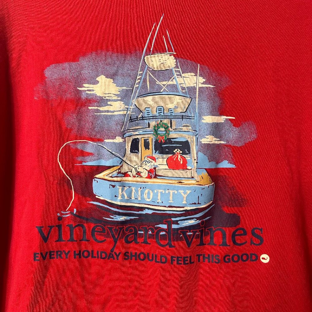 Vineyard Vines Shirt mens sz XL Red Christmas Holiday‎ Santa on boat fishing